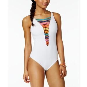 Bleu By Rod Beattie Lattice-Front Rainbow One-Piece Swimsuit // 6